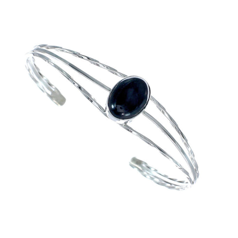 Onyx Sterling Silver Navajo Indian Cuff Bracelet AX129719